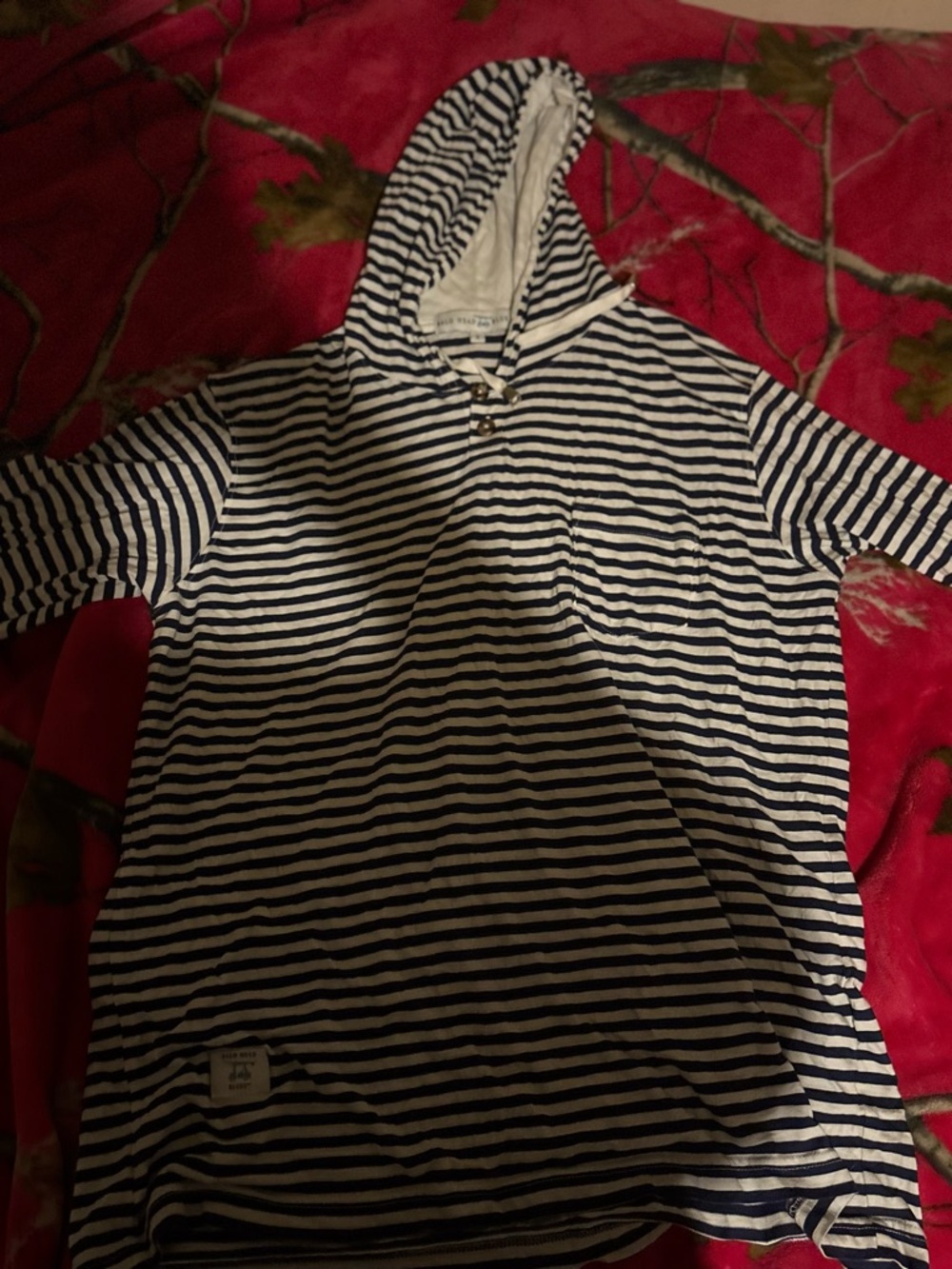 Striped Navy and White Hooded Women's Pullover